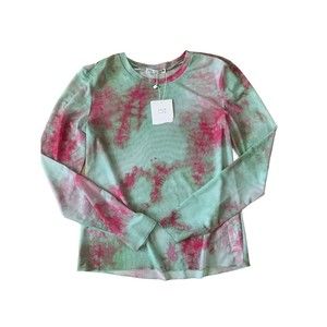 ZARA NEW SEMI-SHEER /TIE DYE TULLE T MESH TOP LONG SLEEVE-M